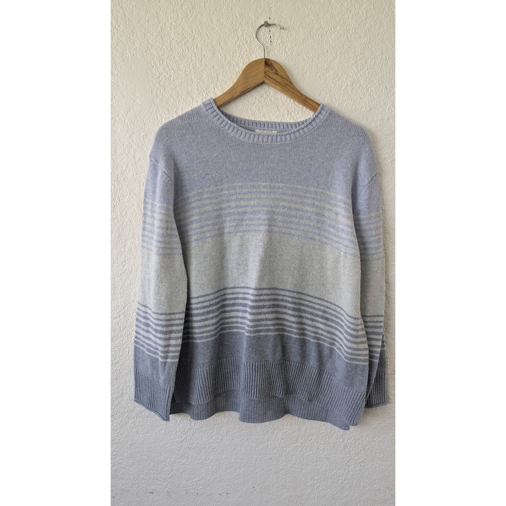 Ella Moss Womens Blue Grey Striped Ombre Crew Neck Knit Sweater Large